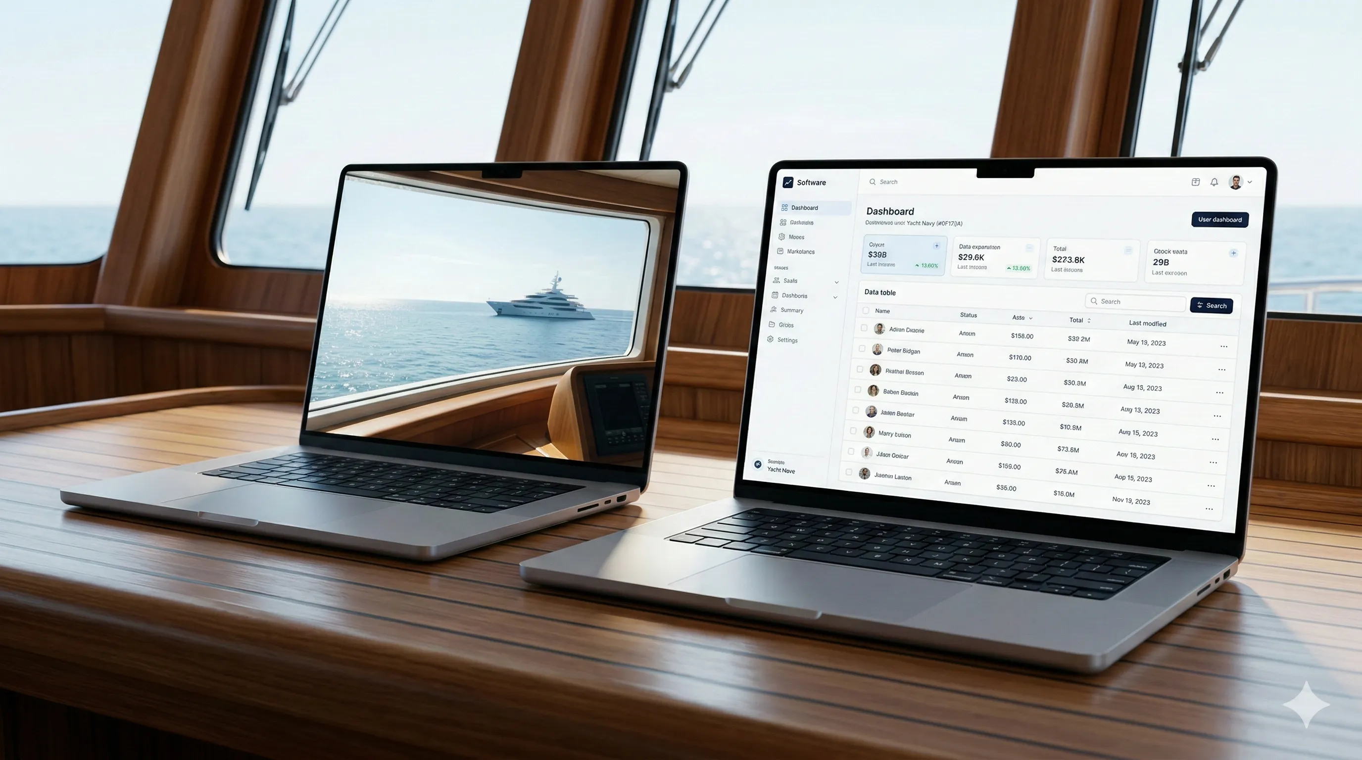 YOS dashboard running on laptop aboard a superyacht